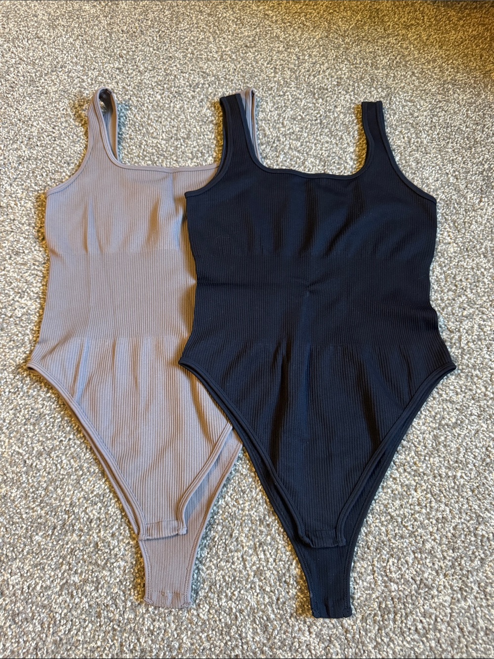Ribbed Kids One-Piece Bodysuit — Black and Taupe
